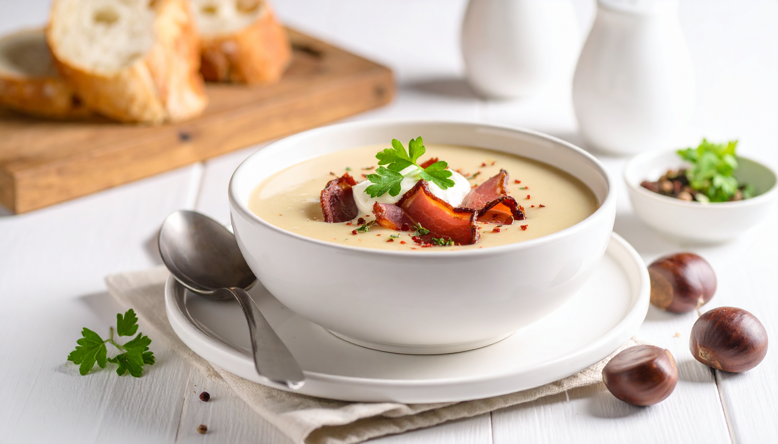 Velouté de marrons du Périgord Limousin, potiron et jambon de Bayonne